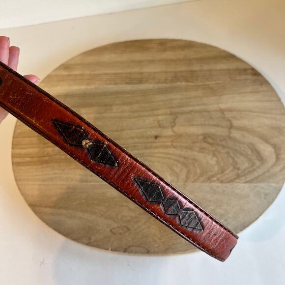 Vintage 90s Brown Genuine Leather Western Silver Buckle Belt Size Small Unisex main image 5